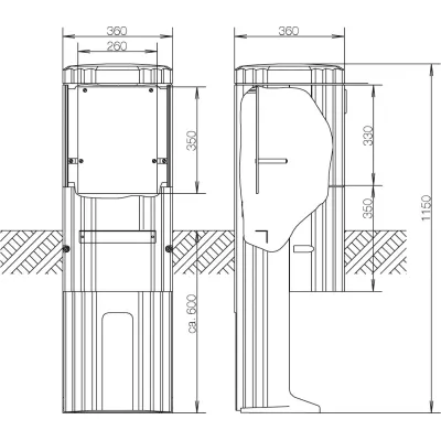 ABN Freiluftsäule SL115P | Standgehäuse IP44 | 1150x360x360 mm | Kunststoff | Montageplatte | lichtgrau