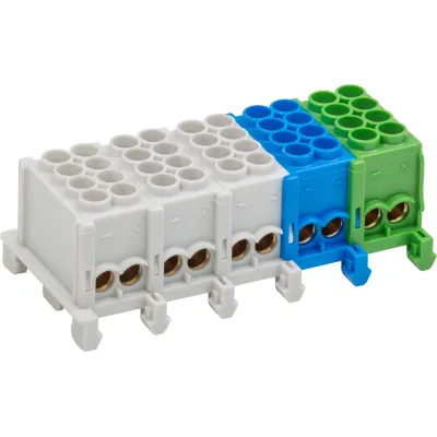 ABN Hauptleitungsklemme 5-polig XHKB5254BG | fingersicher | 5x4x25mm² | 63A | DIN-Schiene | schrauben | blau/gelb