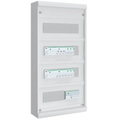 ABN Kleinverteiler Aufputz ABNAA104F01 | 4-reihig 48TE | vorverdrahtet | FI/LS | Überspannungsschutz | IP30 | weiß