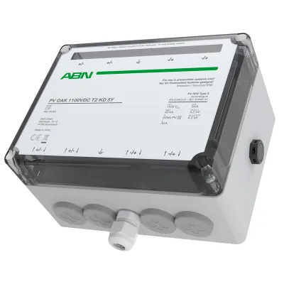 ABN Generatoranschlusskasten R9L2RUB5 | DC-Stringbox 2 Eingänge 35A 1100V DC | Überspannungsschutz Typ 2 | IP65 | grau