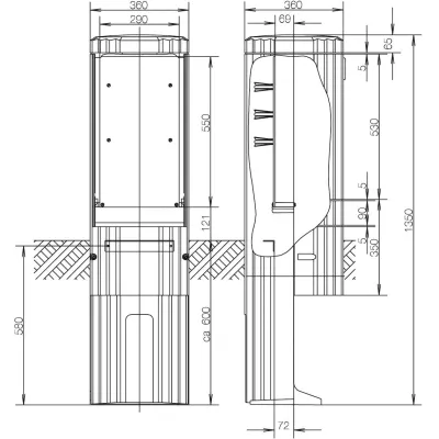 ABN Freiluftsäule Rondo SL135P | Zählersäule IP44 | Kunststoff | 1350x360x360 mm | Montageplatte | lichtgrau