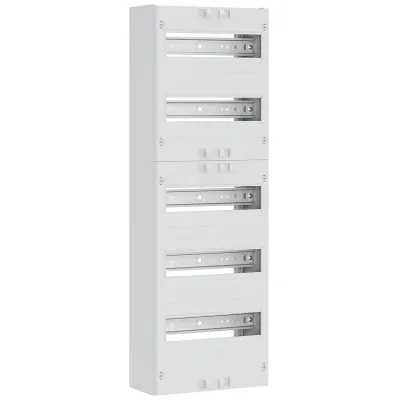 ABN Verteilerfeld VT15RR1500 | 5-reihig | 60TE | 5x12TE | 250x750x133mm | N+PE Klemme | mit Abdeckung mit Ausschnitt