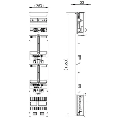ABN Zählerplatz Z19620 | 3Pkt 2Z | 2-stöckig | 5-polig | sperrbarer HS/ZSK | 250x1350mm | Verdrahtung | IP20 | weiß