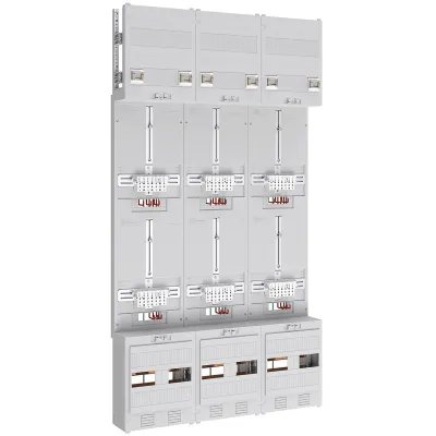 ABN Zählerplatz Z39660 | 3-Punkt 6-Zählerfeld | 2-stöckig | sperrbarer Hauptschalter/ZSK | 5-polig | 750x1350mm | weiß
