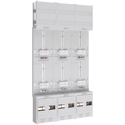 ABN Zählerplatz Z39560 | 3Pkt 6-fach | 2-stöckig | 5-polig | mit Klemmstein/ZSK | 750x1350mm | IP20 | weiß
