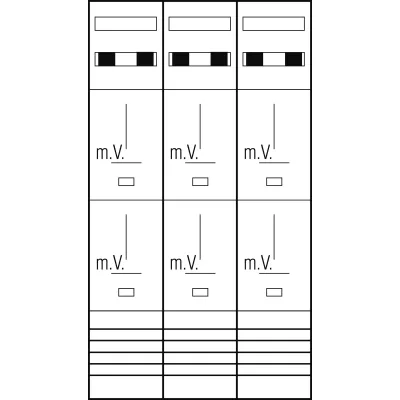 Abn Zählerplatz Z39760 | 3Pkt 6Z Komplettfeld | 2-stöckig | 5-polig | mit Klemmstein/Kanal | 750x1350mm | verdrahtet