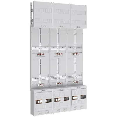 Abn Zählerplatz Z39760 | 3Pkt 6Z Komplettfeld | 2-stöckig | 5-polig | mit Klemmstein/Kanal | 750x1350mm | verdrahtet
