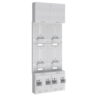 ABN Zählerplatz Z29540L | 4 Zählerplätze | 40A | 2-stöckig | 12x LS-Schalter | 5-polige Sammelschiene | IP20 | grau