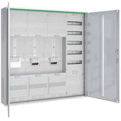 ABN Zählerschrank ABNRS407Z0052 | 3 Zählerplätze | 4 Felder | 5-reihig | APZ-Raum | IP44 | Aufputz/Unterputz | weiß