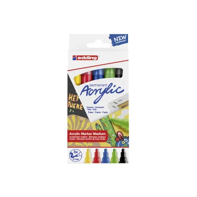 edding Acrylmarker Set 5100 | Acrylstifte 2-3 mm Rundspitze | 5 Farben | wasserfest | Leinwand Holz Stein
