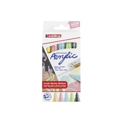 edding Acrylmarker Set 5100/5S | 5er Set | Rundspitze 2-3 mm | wasserfest | pastellgelb, pastellblau, pastellgrün, mauve