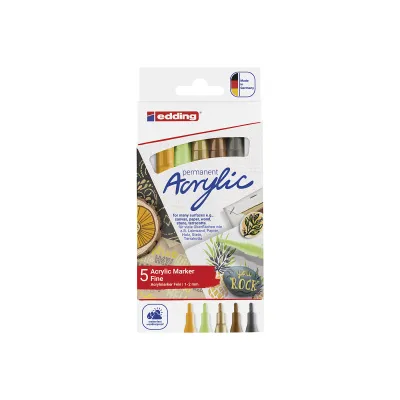 edding Acrylmarker 5300 Natur Set | 5 Farben | feine Spitze 1-2 mm | wasserbasiert | für Leinwand, Holz