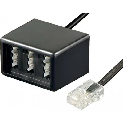 goobay Adapter RJ45-Stecker auf 3x TAE-NFN-Buchse 68024 | Telefon Adapterkabel | 0,2m | Schwarz