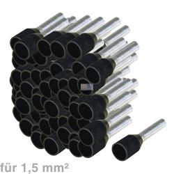 Aderendhülsen 1,5mm² 14mm mit schwarzem Kunststoffkragen 100Stk 46228