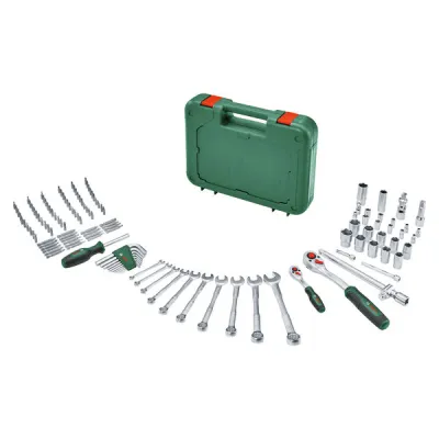 Bosch Werkzeugkoffer Advanced 1600A02Z9B | 132-tlg. Werkzeugset | Umschaltknarre | Bit-Schraubendreher | Koffer