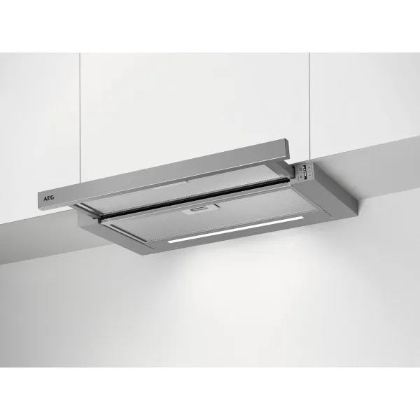 AEG Dunstabzugshaube Flachschirmhaube DPE5660M | 60 cm | 660 m³/h | Energieeffizienz A | LED | Edelstahl | Grau