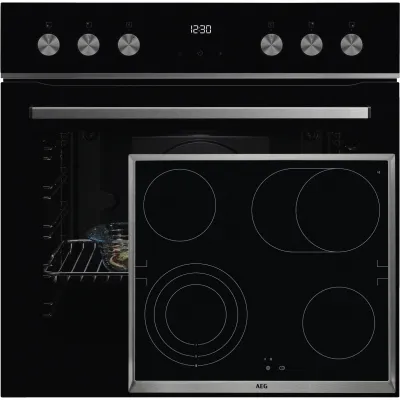 AEG Einbauherdset FHHS24M03 | Backofen 71L A+ | Glaskeramik-Kochfeld 60cm | FlexiRunners | Aqua-Reinigung | Schwarz