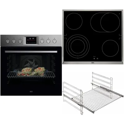 AEG Einbauherd-Set | Pyrolyse | 72L | 45 Programme | Glaskeramikkochfeld 60cm | Teleskopauszug | A++ | Edelstahl