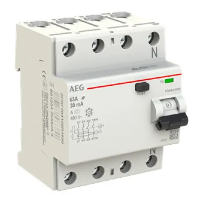 AEG FI-Schutzschalter FN463/A30 | 2CSF704156R1630 | Fehlerstromschutzschalter Typ A | 4-polig | 63A | 30mA | 440V | 4 TE