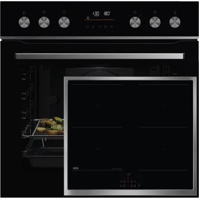 AEG Einbauherd-Set FXHS24M62 | Induktionskochfeld 60cm | Pyrolyse | 71l | FlexiRunners | Bridge-Funktion | A+ | Schwarz