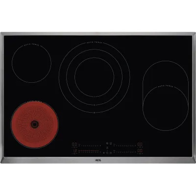 AEG Kochfeld HK857870XB | 80 cm Glaskeramik autark | Rapid Power | Hob2Hood | Edelstahlrahmen | 4 Kochzonen | Schwarz