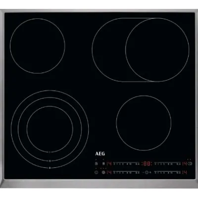 AEG Glaskeramik-Kochfeld HRB64478XB | 60 cm autark | Edelstahlrahmen | 4 Kochzonen | Bräterzone | Kindersicherung