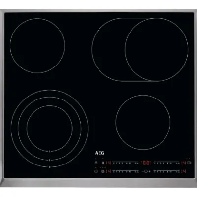 AEG Glaskeramik-Kochfeld HRB64478XB | 60 cm autark | Edelstahlrahmen | 4 Kochzonen | Bräterzone | Kindersicherung