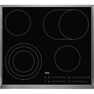 AEG Kochfeld HRB64479XB | Glaskeramik autark | 60 cm | 4 Kochzonen | Edelstahlrahmen | Touch-Control