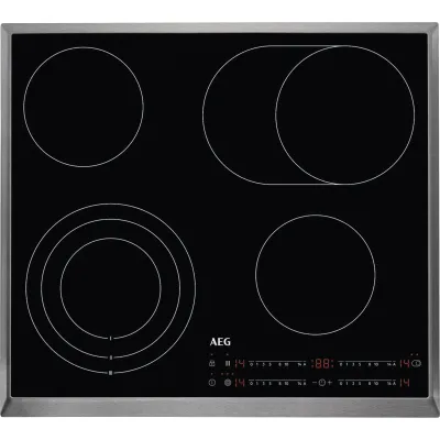 AEG Kochfeld HRB6447AXB | Glaskeramik 60 cm | 4 Zonen | Bräter- & Dreikreiszone | Direct-Control | Edelstahlrahmen