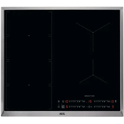 AEG Induktionskochfeld IKS6447BXB | 60 cm FlexBridge | 4 Kochzonen | PowerSlide | Hob²Hood | Edelstahlrahmen | Schwarz