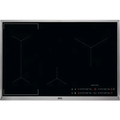 AEG Induktionskochfeld IKS8444SXB | 80 cm autark | Bridge-Funktion | Hob2Hood | Edelstahlrahmen | PowerBoost | Schwarz