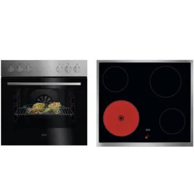 AEG Einbau-Herdset KOMBI1026 | Backofen & Glaskeramikkochfeld | 60 cm | 8 Heizarten | Edelstahl