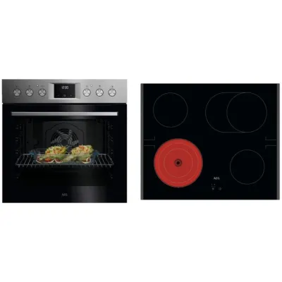 AEG Herd-Set KOMBI3026F OU5AE20SM+TA64RA07FB | Einbauherd mit Glaskeramik-Kochfeld | Edelstahl | 72L | A+ | Schwarz