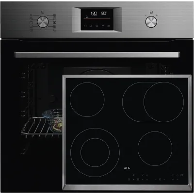 AEG Backofen-Set TEAMFHBS5P | Einbaubackofen 72l Pyrolyse A++ | Glaskeramik-Kochfeld 60cm 4 Zonen | Edelstahl