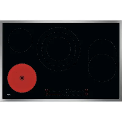 AEG Kochfeld autark TI84HAC7XB | Glaskeramik 80cm | UltraFlatrahmen Edelstahl | 4 Kochzonen | Hob2Hood | Schwarz