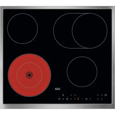 AEG Glaskeramikkochfeld TN64RA06XB | 60 cm | Autark | 4 Kochzonen | Touch Control | Bräterzone | Edelstahlrahmen