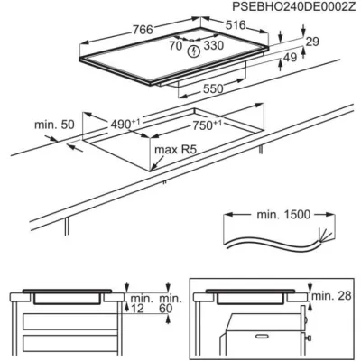 AEG Induktionskochfeld TO84IA0CXB | autark | 80cm | 4 Kochzonen | Hob2Hood | Edelstahlrahmen | Touchbedienung | schwarz