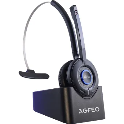 Agfeo DECT Headset IP 6101543 | Monaural Kabellos | Noise Cancelling | Kopfbügel | 7h Gesprächszeit | Schwarz