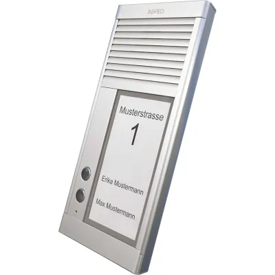 Agfeo Türsprechanlage DoorSpeak 2 | 2 Klingeltaster | Aufputz | Aluminium | beleuchtetes Namensschild | IP33 | silber