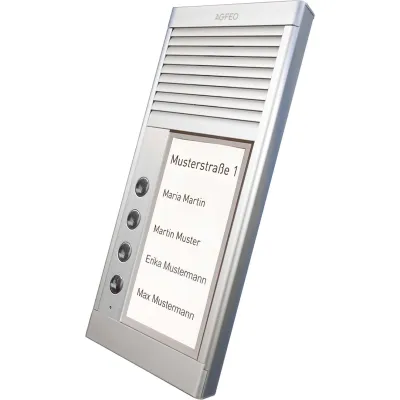 AGFEO Türsprechanlage DoorSpeak 4 | 6101562 | 4 Klingeltasten | Aufputz | IP33 Feuchtigkeitsschutz | Aluminium | Silber