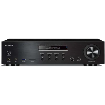 Aiwa Stereo-Verstärker AMU-120BTBK | 2x60W RMS | Bluetooth 5.0 | USB & SD MP3 | Aux In | Fernbedienung | schwarz