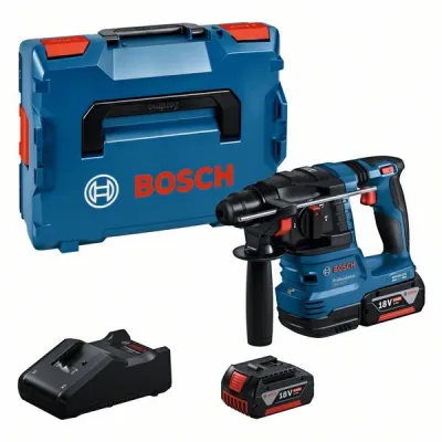 Bosch Akku-Bohrhammer GBH 18V-22 0611924002 | 18V 2x 4,0Ah Li-Ion | SDS-plus | inkl. Ladegerät | L-BOXX | blau/schwarz