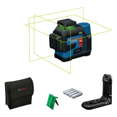 Bosch Linienlaser GLL 12V-100-33 CG | 3x 360° grüne Laserlinien | 30m Reichweite | IP65 | Akku | blau/schwarz