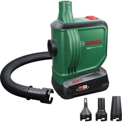 Bosch Akku-Volumenpumpe EasyInflate 18V-500 | elektrische Luftpumpe | 18V Akku | 530 l/min | inkl. Ladegerät & Düsen