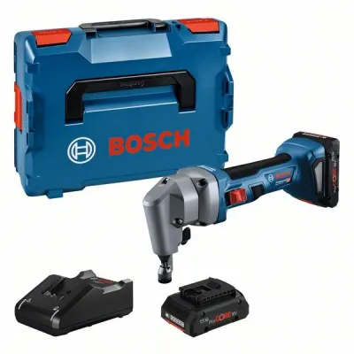 Bosch Professional Akku-Blechnibbler GNA 18V-16 E | 18V | 2x 4.0Ah Akku | Schnellladegerät | bis 1,6 mm Stahl | L-BOXX