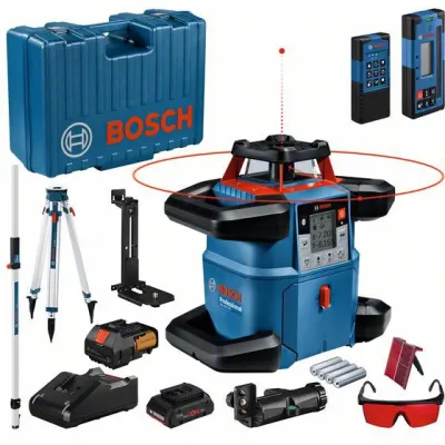 Bosch Rotationslaser GRL 600 CHV 06159940P5 | 600m Reichweite | 18V Akku | IP68 | Set mit Stativ & Messlatte | blau