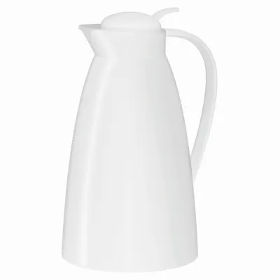alfi Isolierkanne Eco 0825010100 | Thermoskanne 1,0 Liter | Kunststoff gefrostet | Einhand-Ausgießtaste | weiß