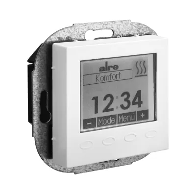 ALRE Raumtemperaturregler Unterputz HTRRUu-210.021#55 | digitaler Uhrenthermostat | 230V | 55x55mm | Wochenuhr | weiß