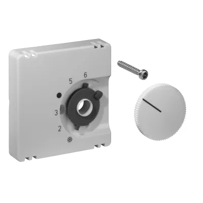 ALRE Deckelset JZ-001.100 | Abdeckung Raumtemperaturregler | 55x55 mm | Drehknopf | glänzend | reinweiß RAL 9010