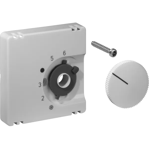 ALRE Deckelset JZ-001.100 | Abdeckung Raumtemperaturregler | 55x55 mm | Drehknopf | glänzend | reinweiß RAL 9010